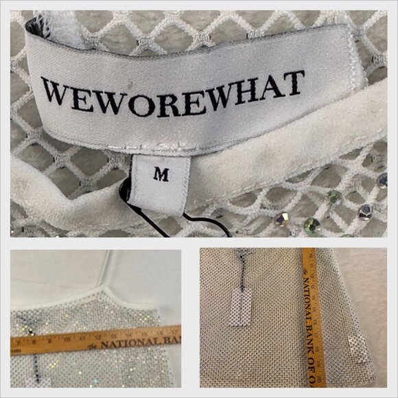 WEWOREWHAT Womens Crystal Mesh Cami Size M in White Crystal Sheer Top - Picture 7 of 10